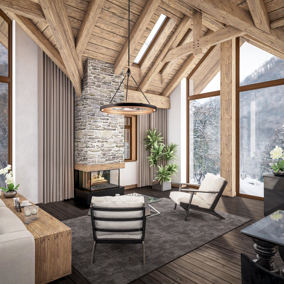 Duo 32-in Classic Black/Gold Shimmer LED Pendant by ALORA