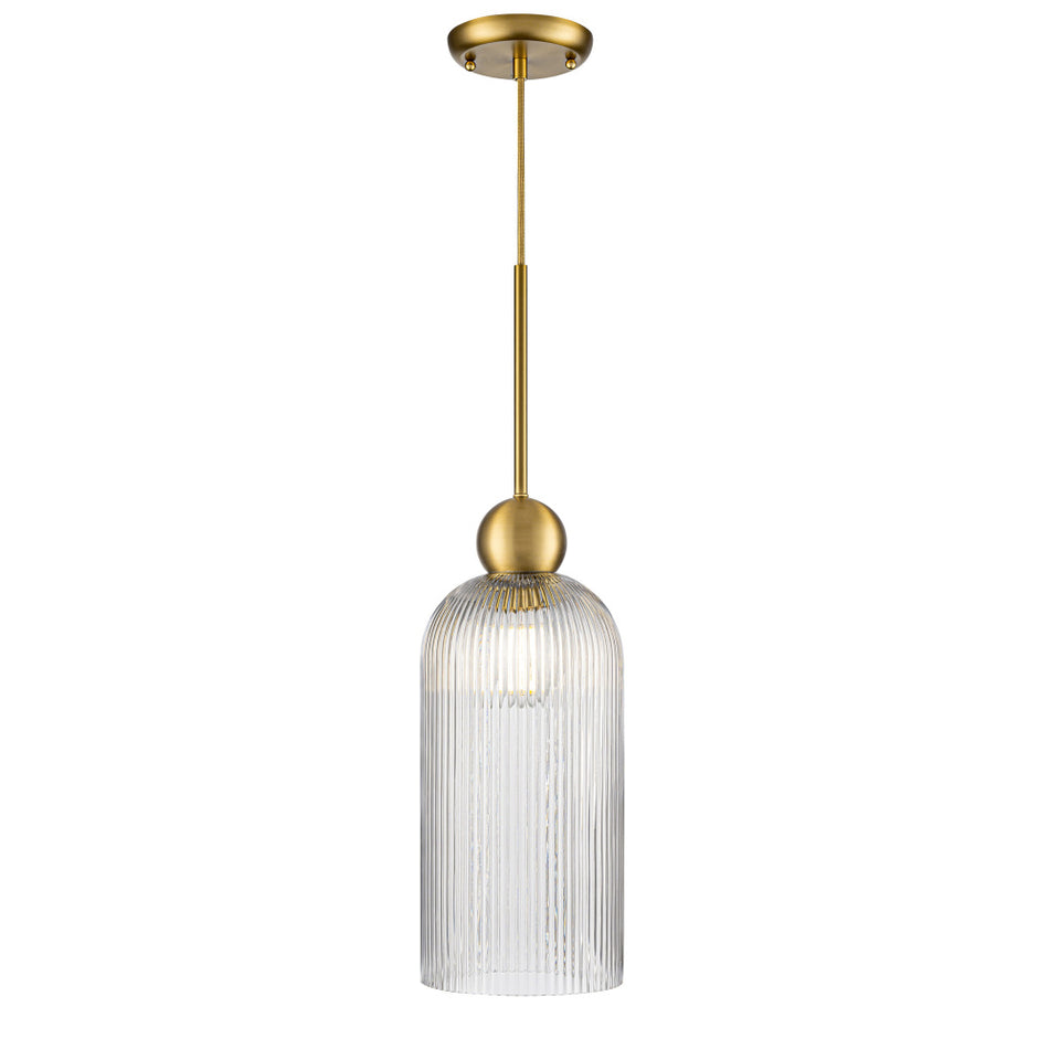 Hariette 17" Ribbed Pendant, Brass