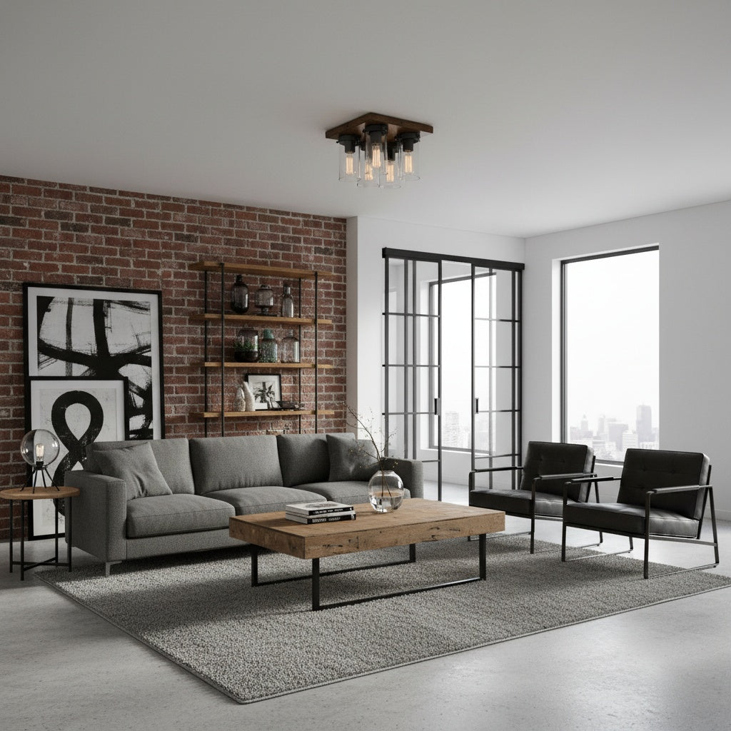 DVI Okanagan 4-Light Contemporary Ceiling Light - 12-in - Graphite and Ironwood