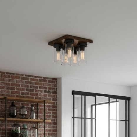 DVI Okanagan 4-Light Contemporary Ceiling Light - 12-in - Graphite and Ironwood