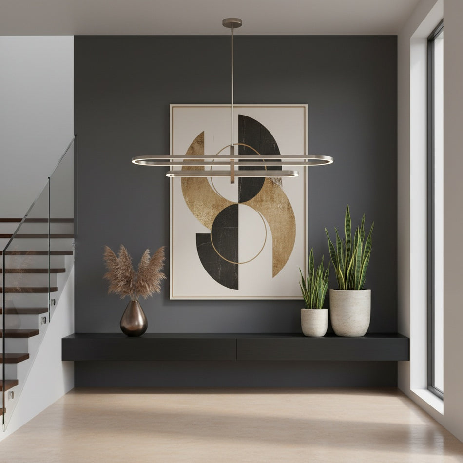 Ultra Modern Perigee LED Integrated Linear Pendant in Buffed Nickel by DVI