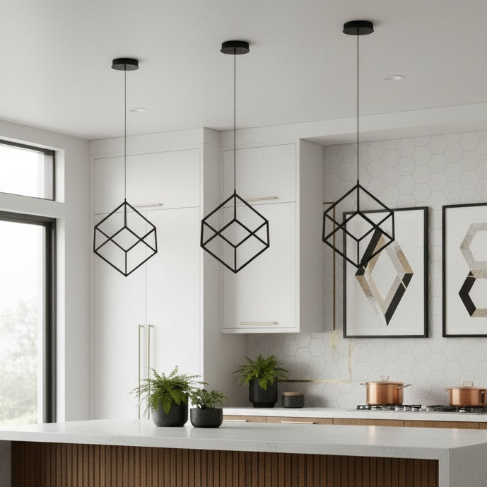 4 Square 1-Light LED Pendant in Black