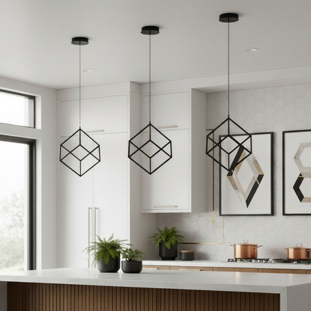 4 Square 1-Light LED Pendant in Black