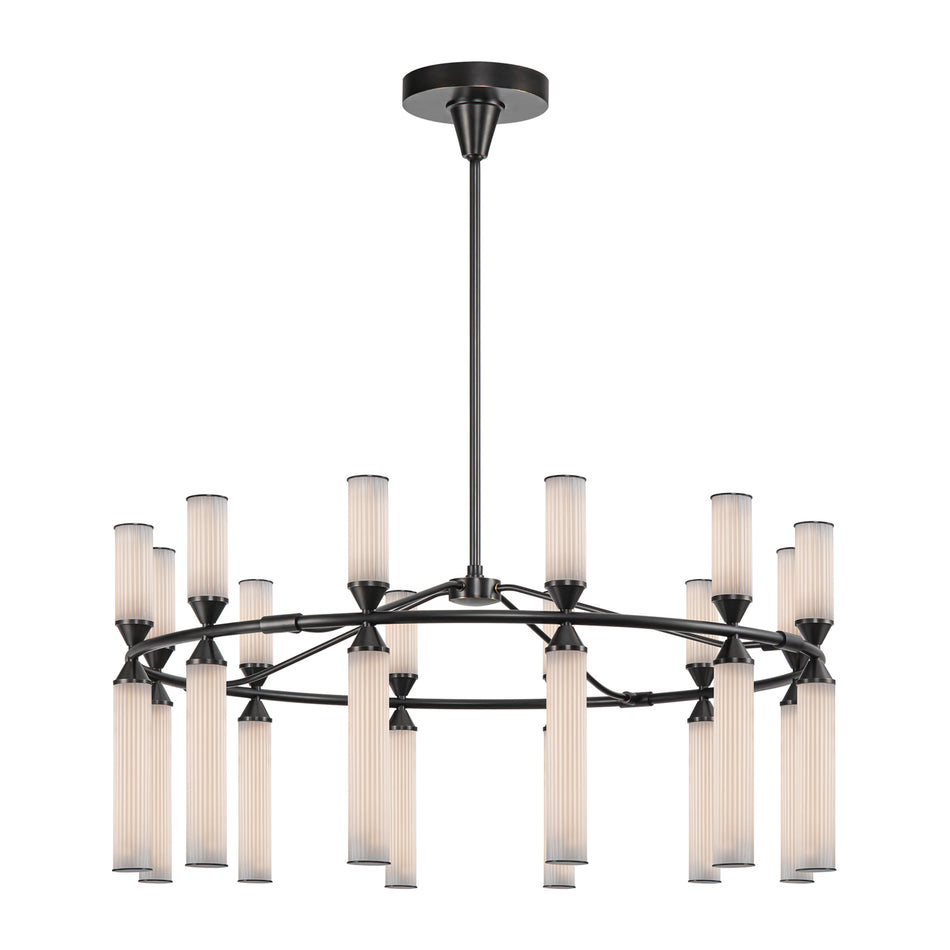 Edwin 38-in Urban Bronze/Frosted Ribbed Glass LED Chandeliers