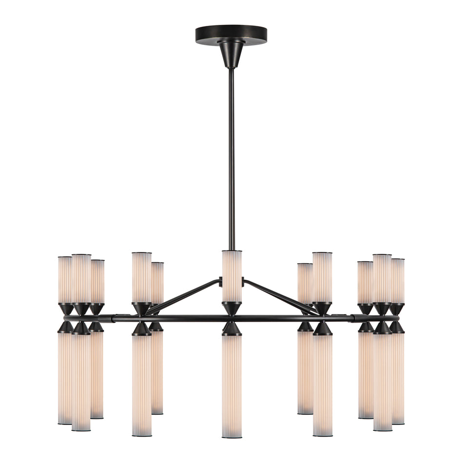 Edwin 38-in Urban Bronze/Frosted Ribbed Glass LED Chandeliers by ALORA