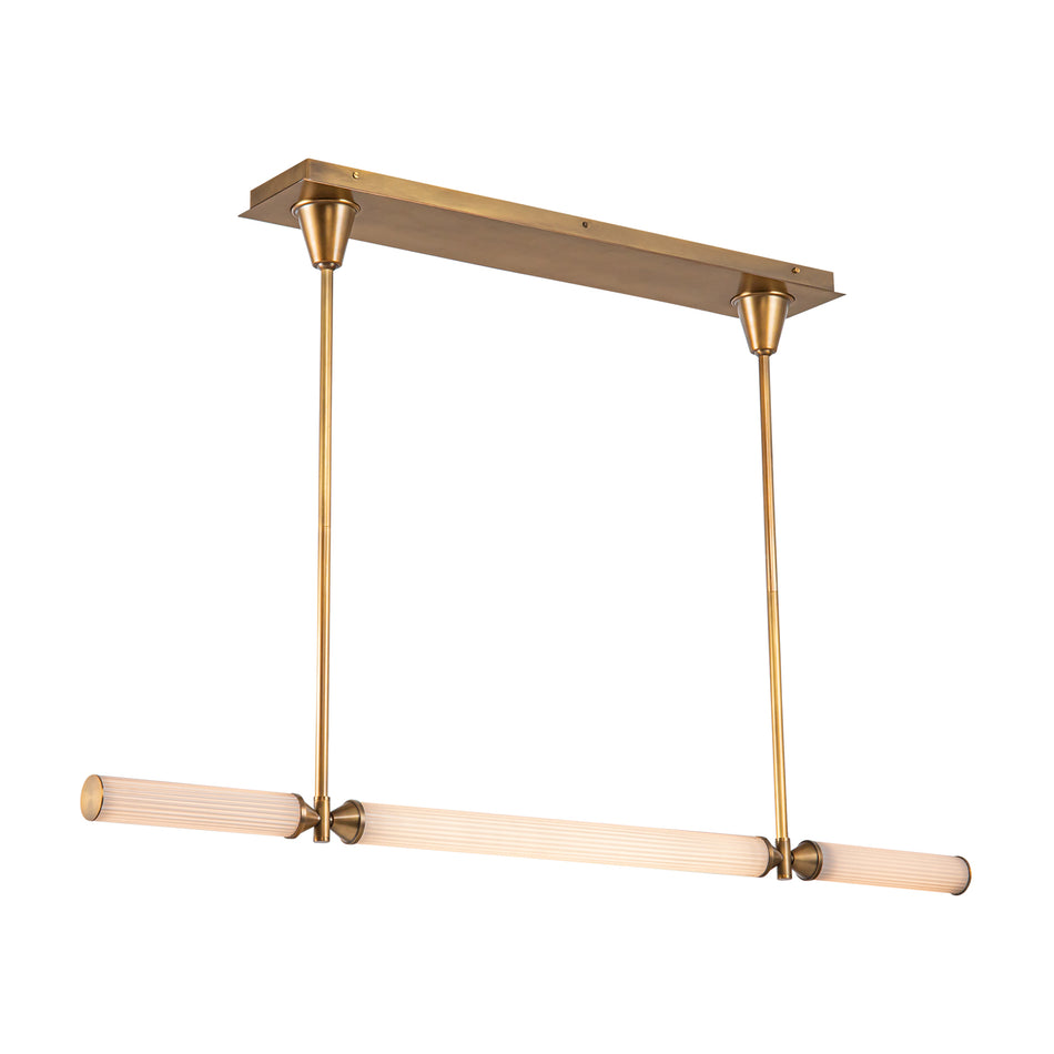Edwin 48-in Vintage Brass/Frosted Ribbed Glass LED Linear Pendant by ALORA