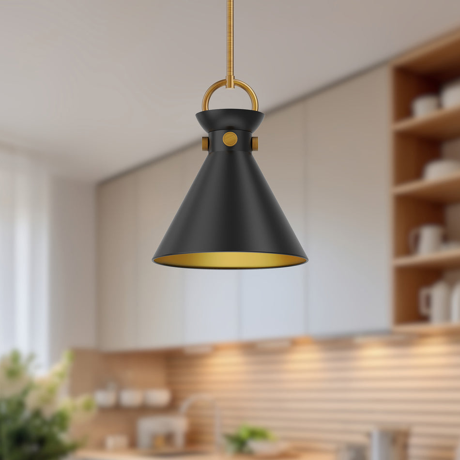 Emerson 11-in Aged Gold/Matte Black 1 Light Pendant by ALORA MOOD