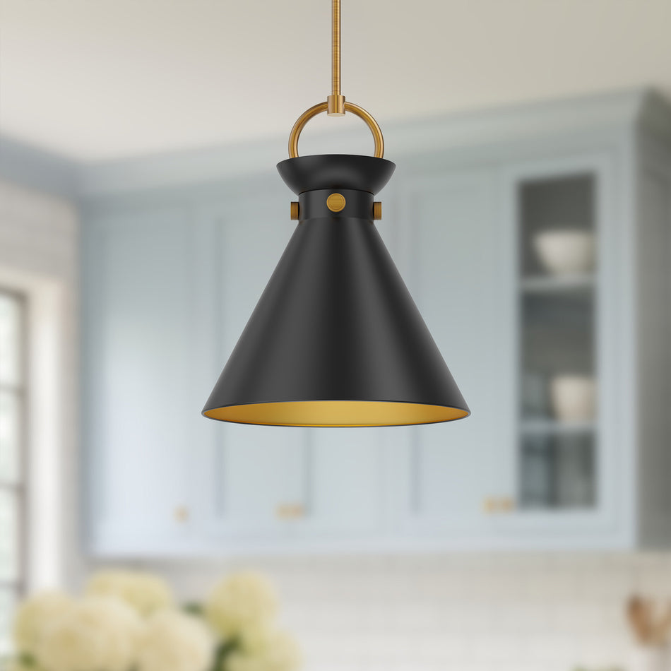 Emerson 14-in Aged Gold/Matte Black 1 Light Pendant by ALORA MOOD