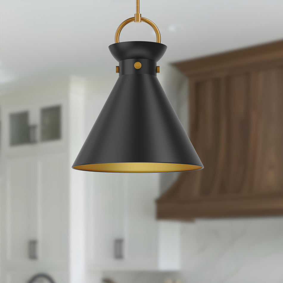 Emerson 18-in Aged Gold/Matte Black 1 Light Pendant by ALORA MOOD