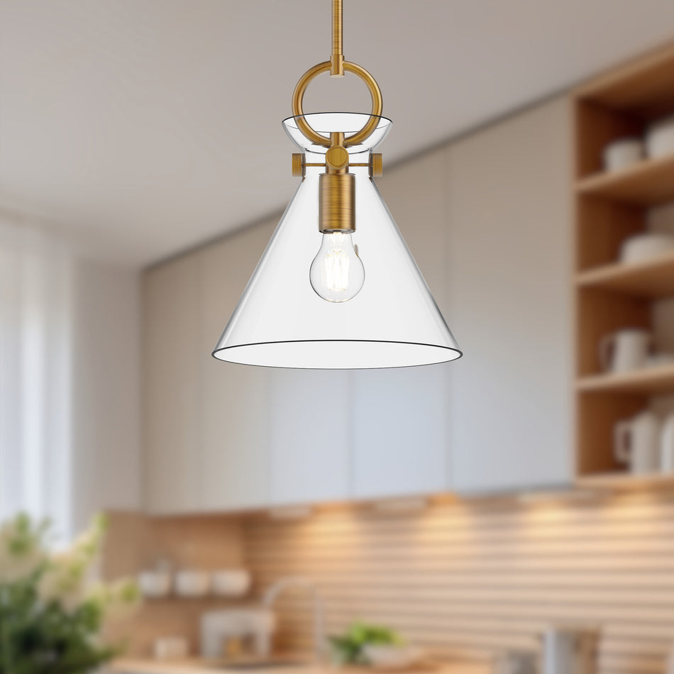 Emerson 11-in Aged Gold/Clear 1 Light Pendant by ALORA MOOD