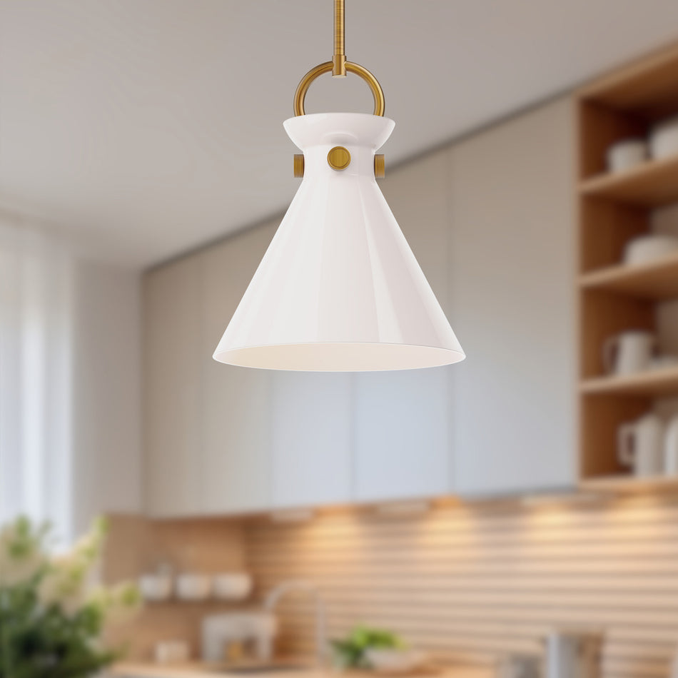 Emerson 11-in Aged Gold/Glossy Opal Glass 1 Light Pendant by ALORA MOOD