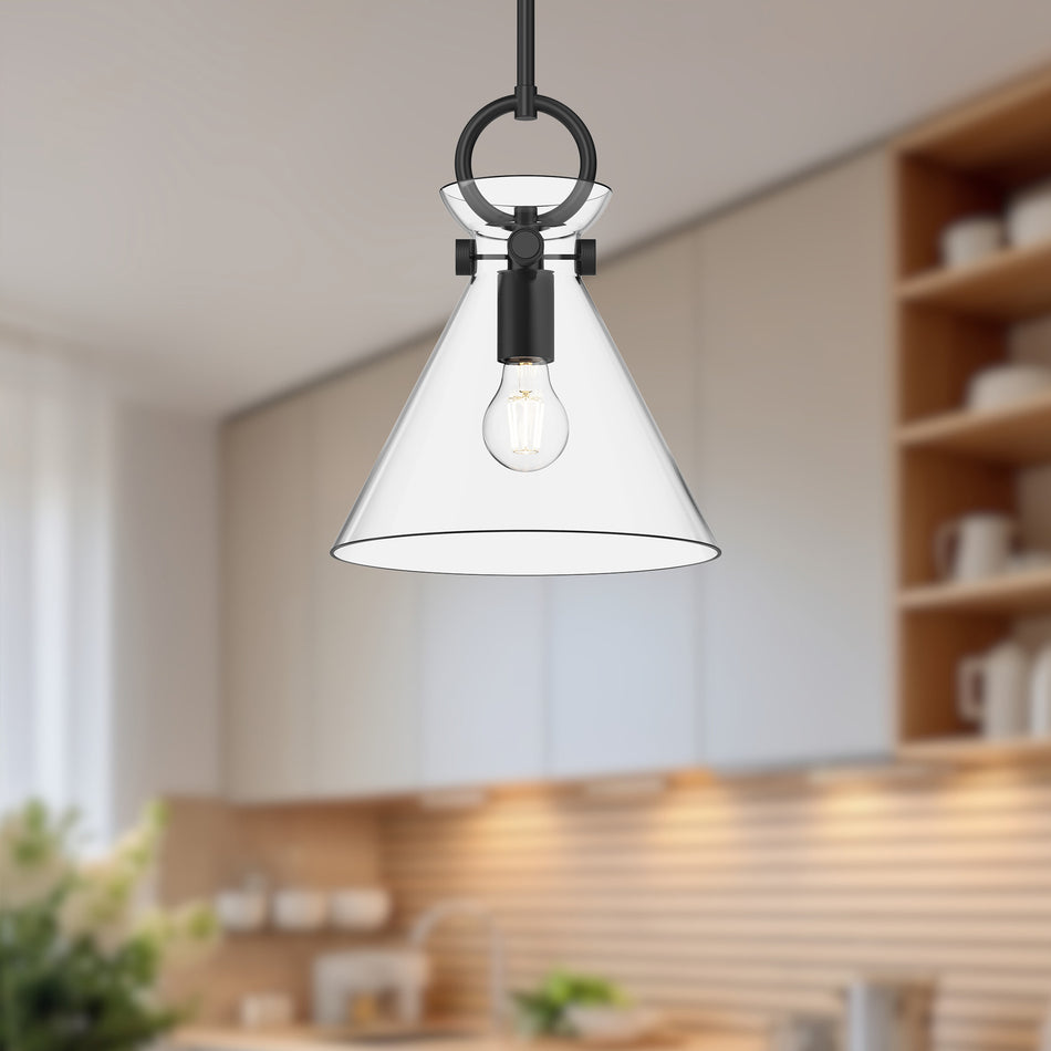 Emerson 11-in Matte Black/Clear Glass 1 Light Pendant by ALORA MOOD