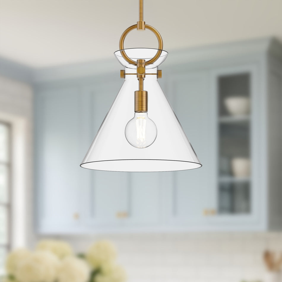 Emerson 14-in Aged Gold/Clear 1 Light Pendant by ALORA MOOD