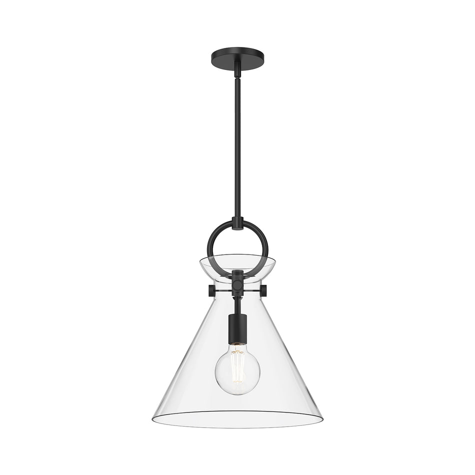 Emerson 14-in Matte Black/Clear Glass 1 Light Pendant