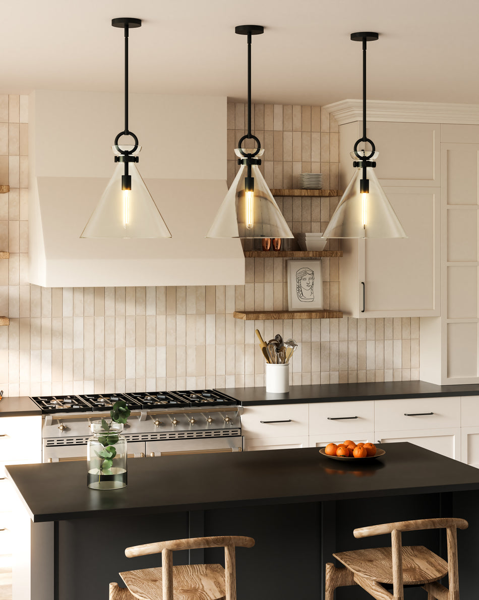 Emerson 14-in Matte Black/Clear Glass 1 Light Pendant by ALORA MOOD