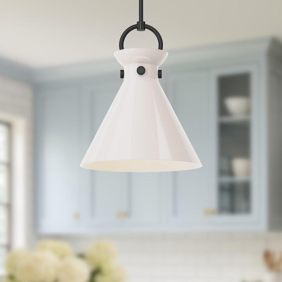 Emerson 14-in Matte Black/Glossy Opal Glass 1 Light Pendant by ALORA MOOD