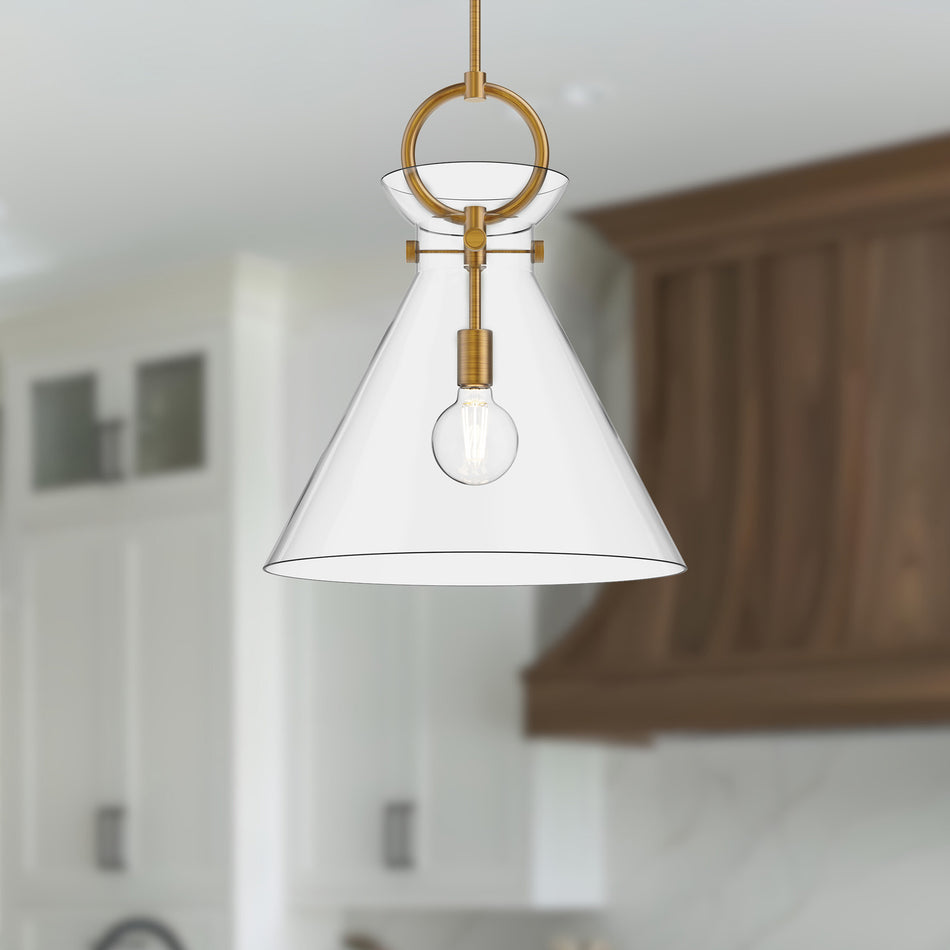 Emerson 18-in Aged Gold/Clear 1 Light Pendant by ALORA MOOD