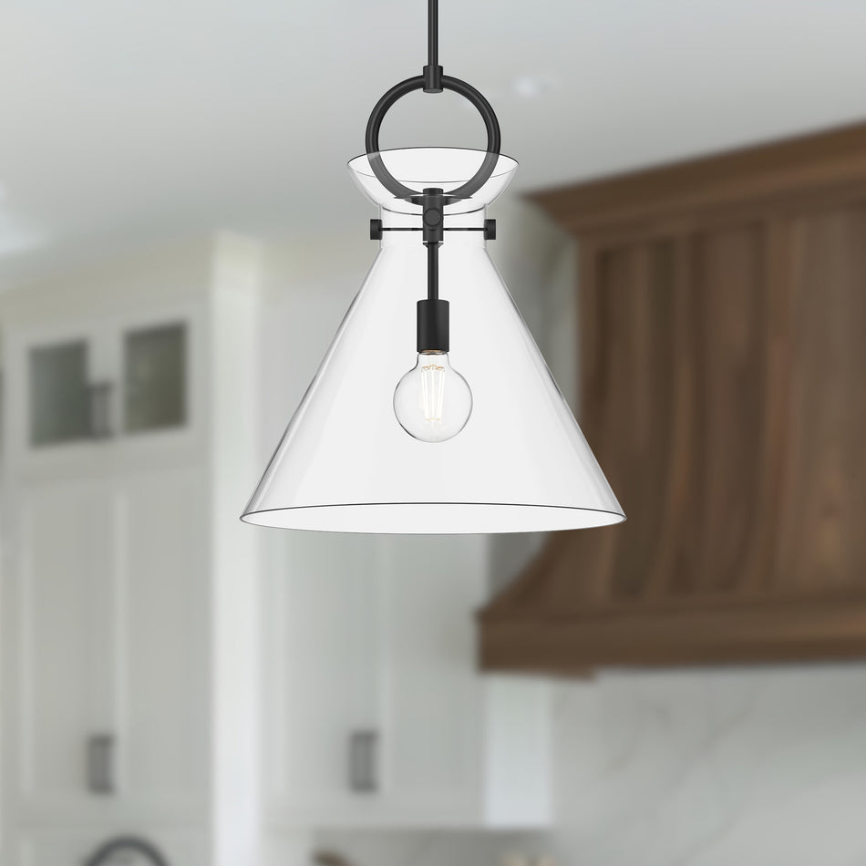 Emerson 18-in Matte Black/Clear Glass 1 Light Pendant by ALORA MOOD