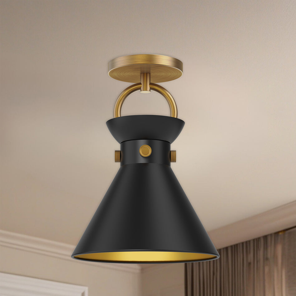 Emerson 9-in Aged Gold/Matte Black 1 Light Semi Flush Mount by ALORA MOOD