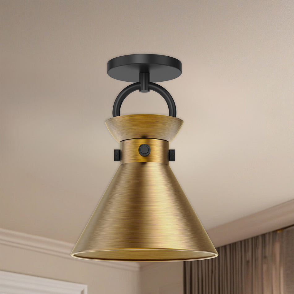 Emerson 9-in Matte Black/Aged Gold 1 Light Semi Flush Mount by ALORA MOOD