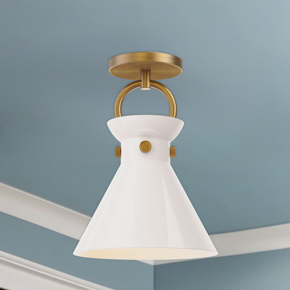 Emerson 9-in Aged Gold/Glossy Opal Glass 1 Light Semi Flush Mount by ALORA MOOD