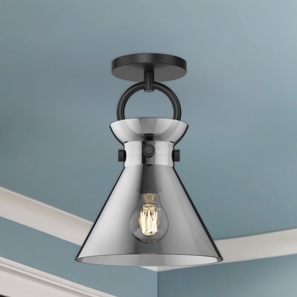 Emerson 9-in Matte Black/Smoked 1 Light Semi Flush Mount by ALORA MOOD