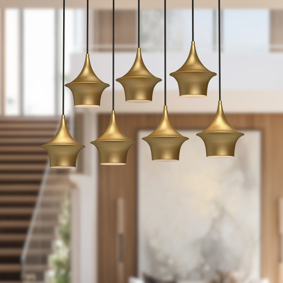 Emiko 36-in Brushed Gold 7 Lights Linear Pendant by ALORA MOOD