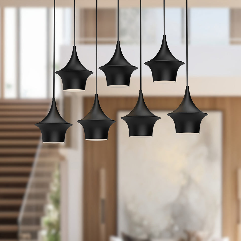 Emiko 36-in Matte Black 7 Lights Linear Pendant by ALORA MOOD