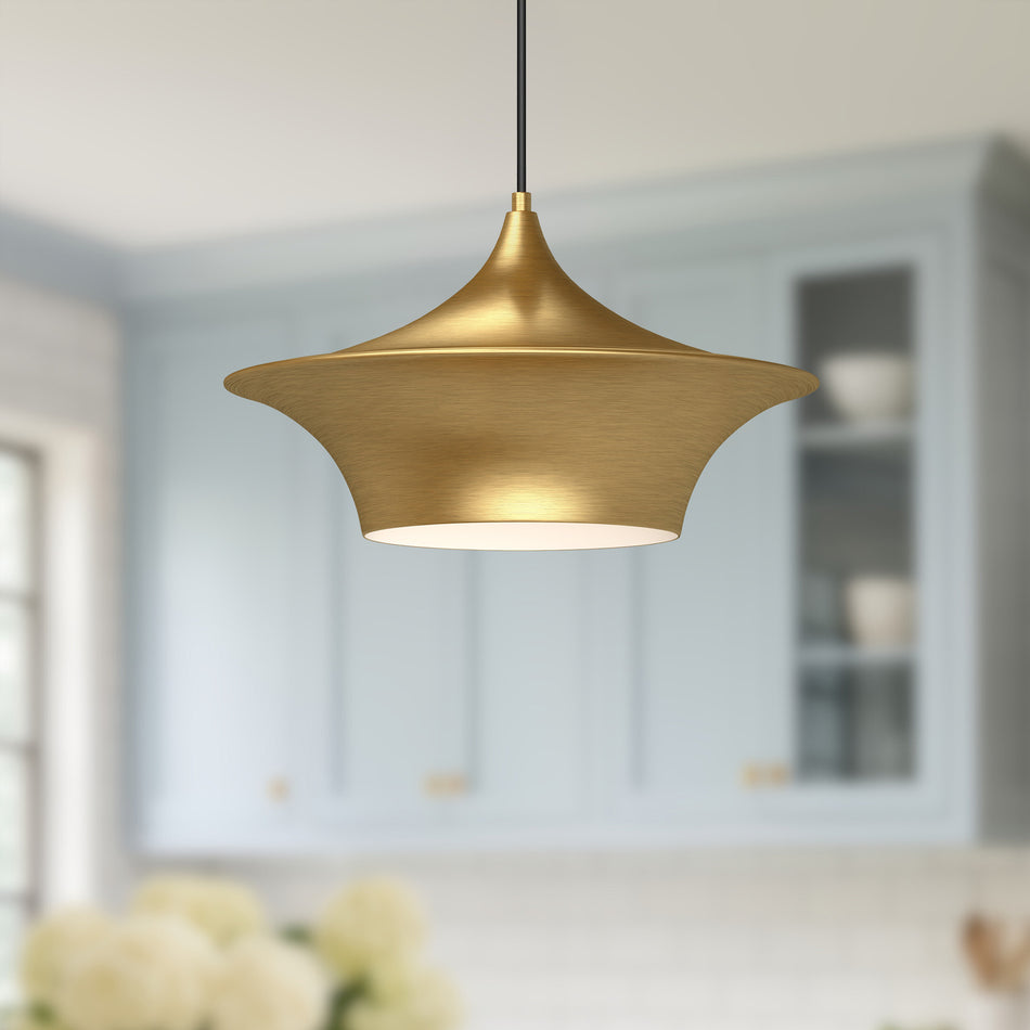 Emiko 16-in Brushed Gold 1 Light Pendant by ALORA MOOD