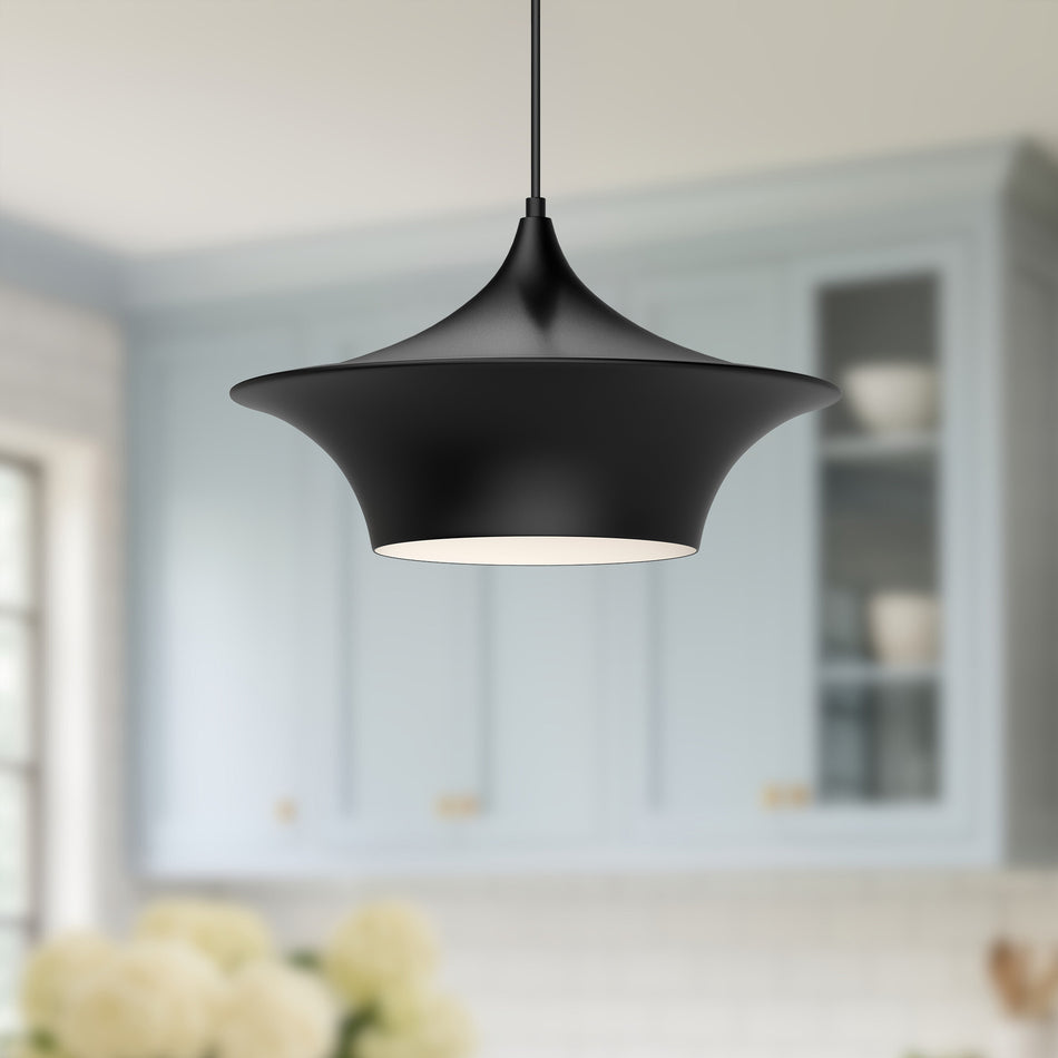 Emiko 16-in Matte Black 1 Light Pendant by ALORA MOOD