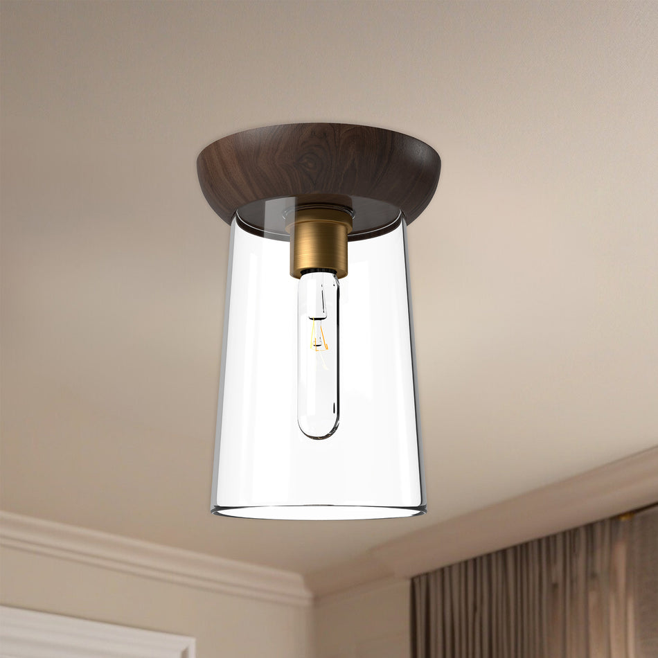 Emil 7-in Aged Gold/Walnut 1 Light Flush Mount by ALORA MOOD
