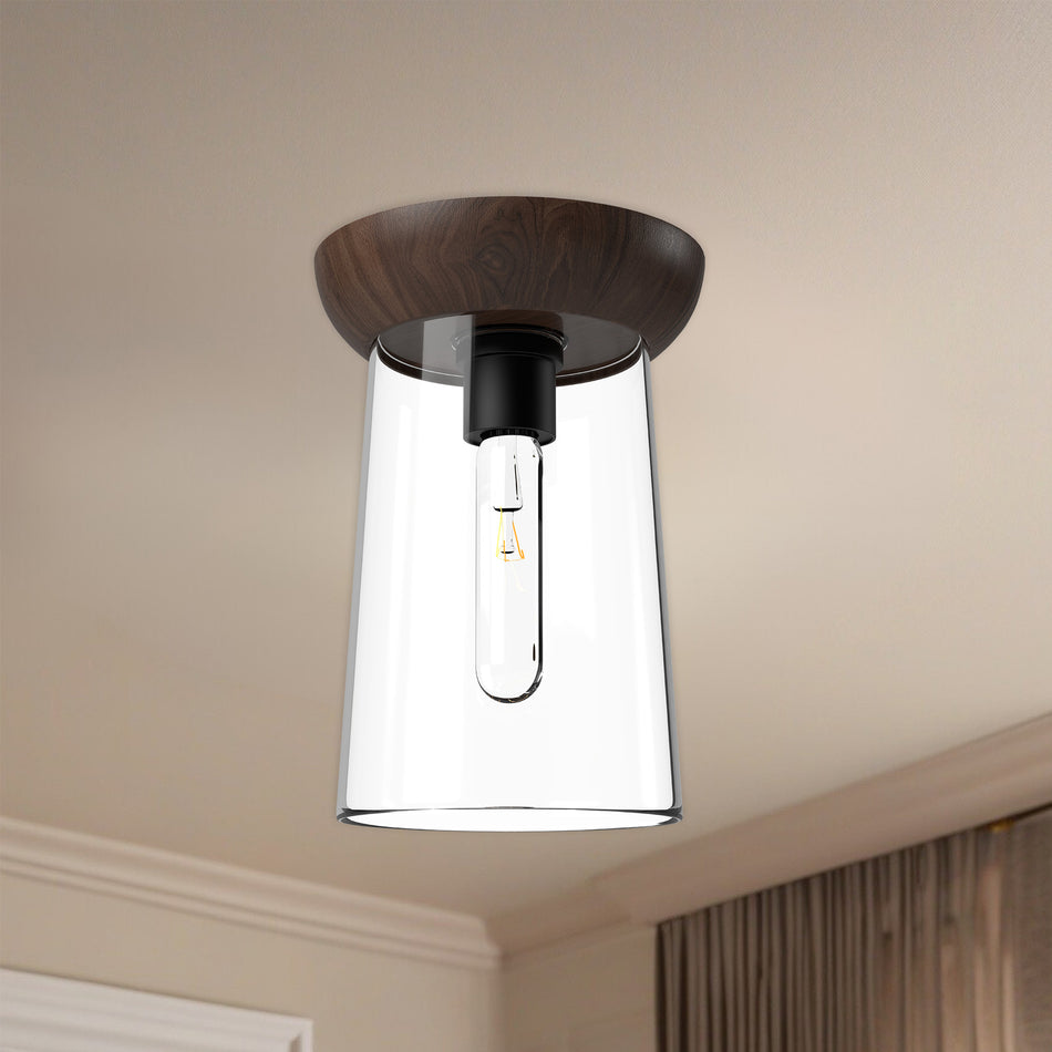 Emil 7-in Matte Black/Walnut 1 Light Flush Mount by ALORA MOOD
