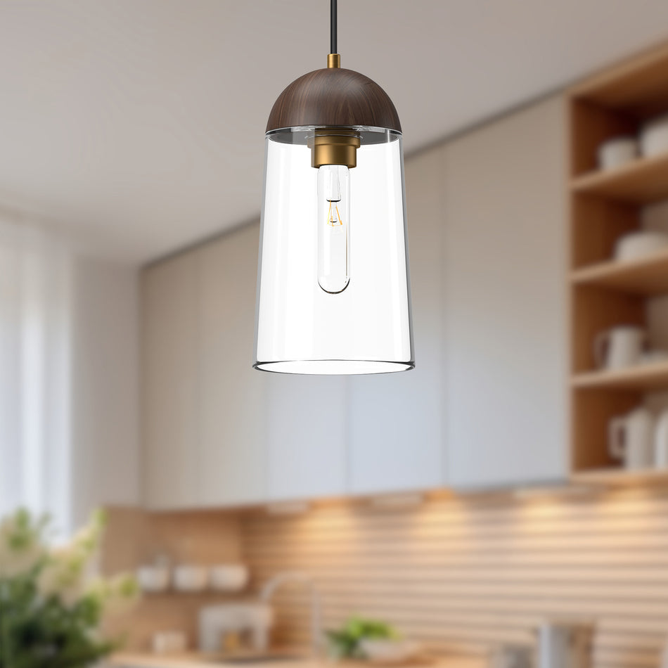 Emil 6-in Aged Gold/Walnut 1 Light Pendant by ALORA MOOD