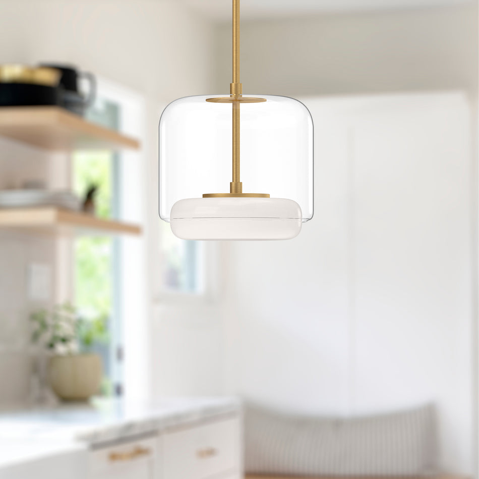 Enkel 10-in Clear/Brushed Gold LED Pendant by KUZCO