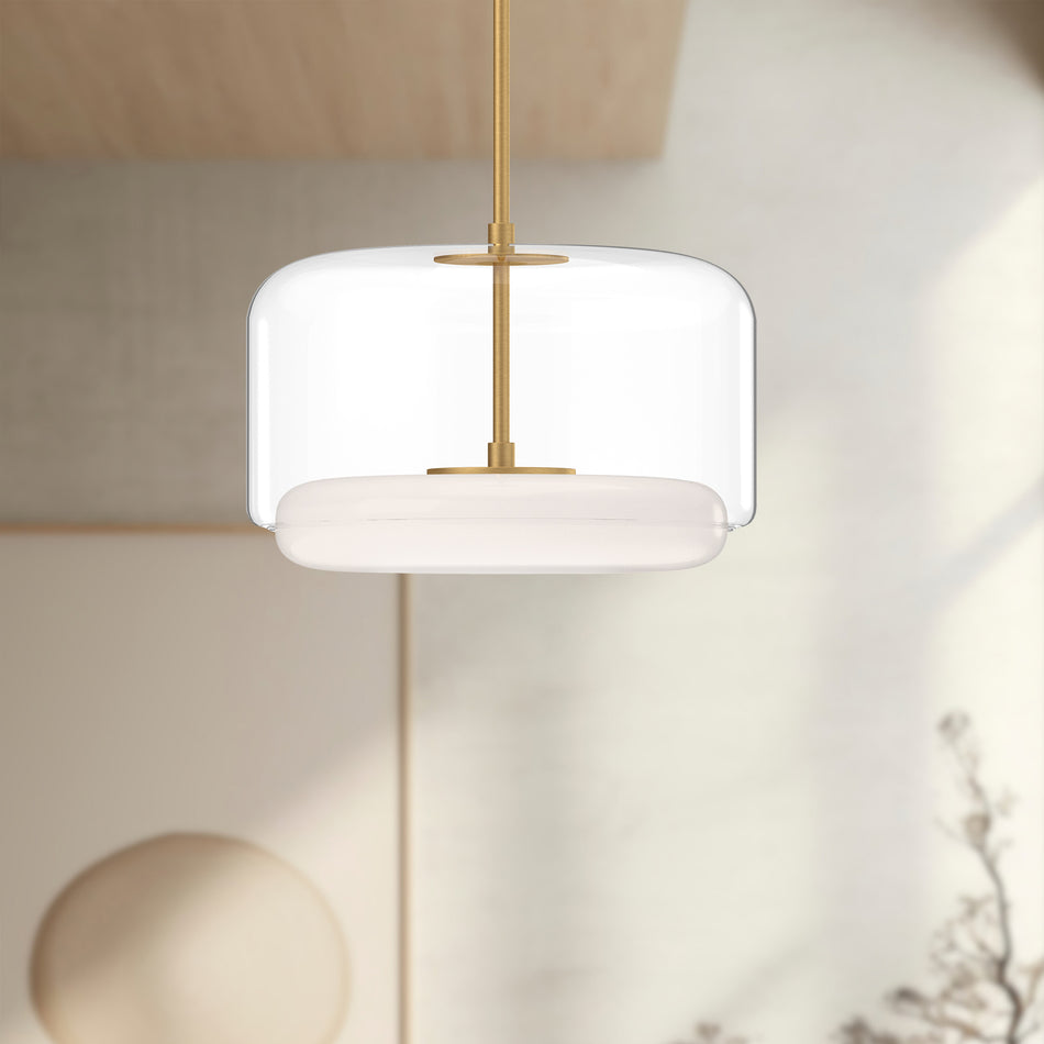 Enkel 15-in Clear/Brushed Gold LED Pendant by KUZCO