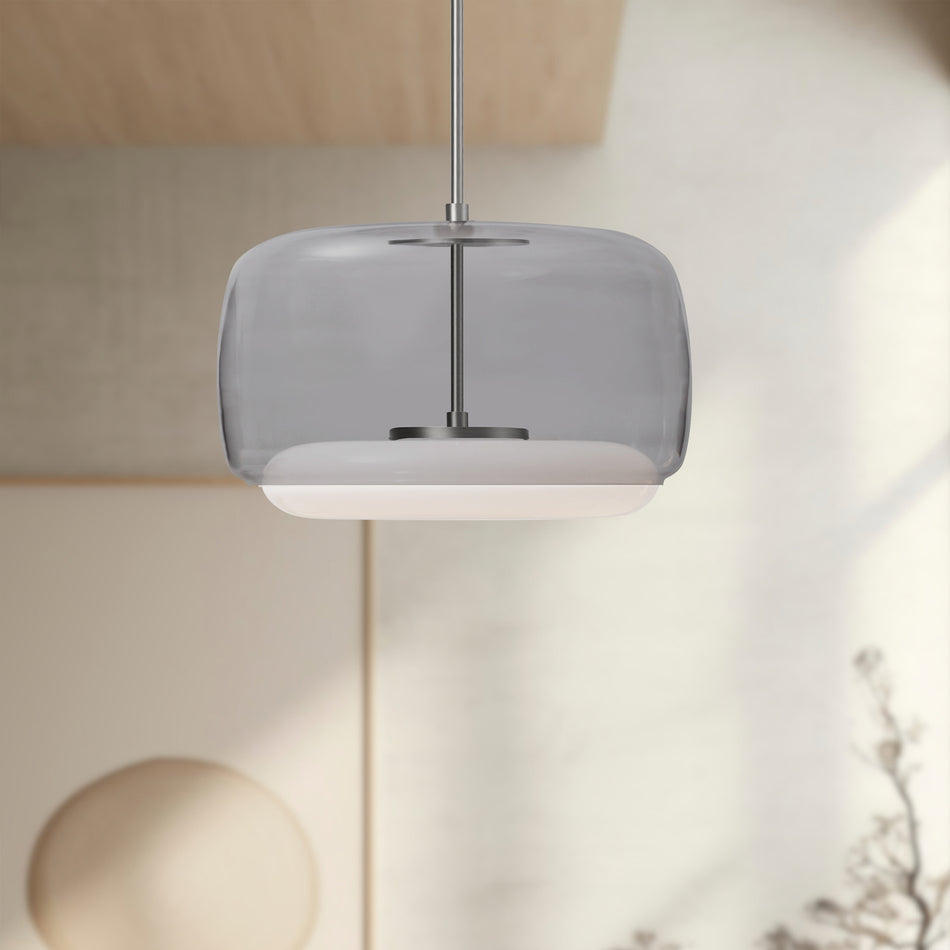 Enkel 15-in Smoked/Brushed Nickel LED Pendant by KUZCO