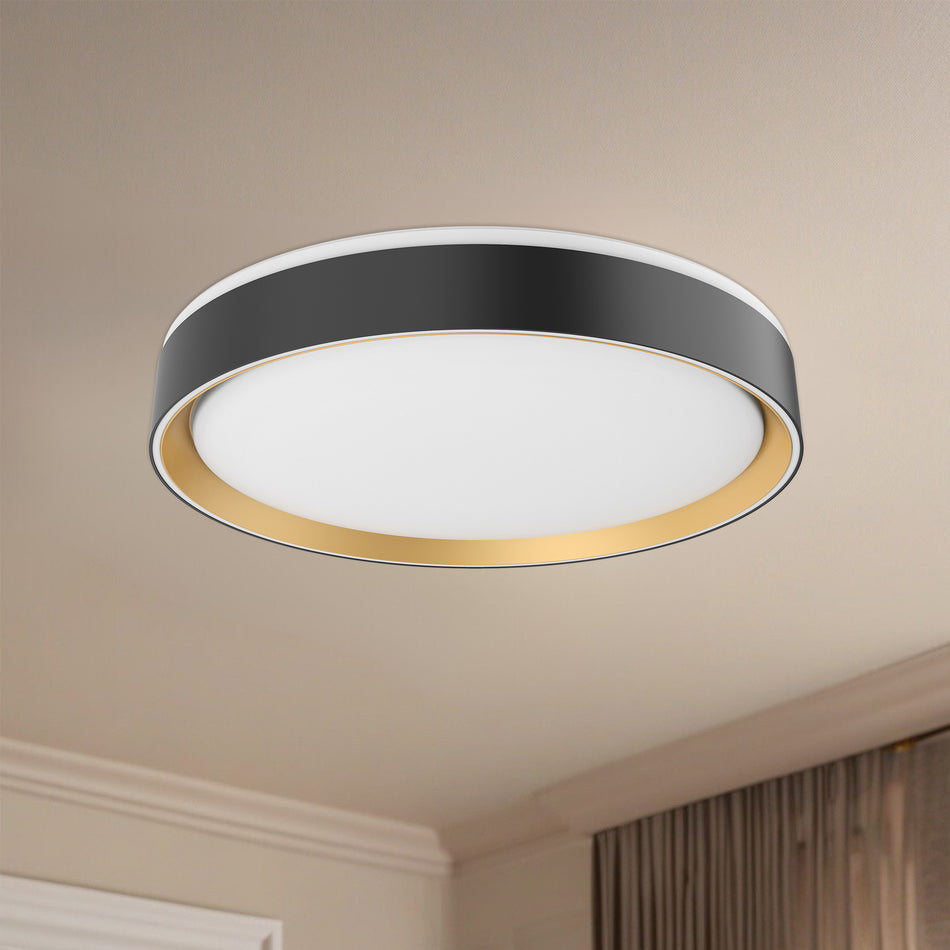 Essex 16-in Black/Gold LED Flush Mount by KUZCO