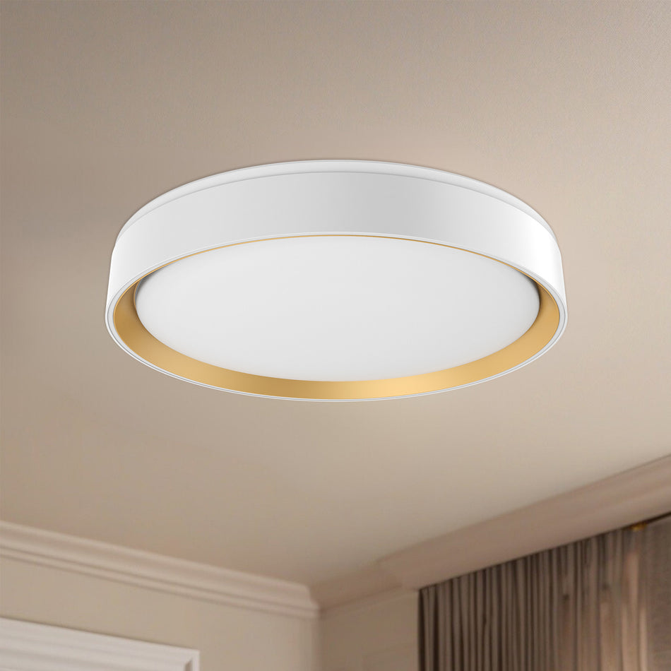 Essex 16-in White/Gold LED Flush Mount by KUZCO