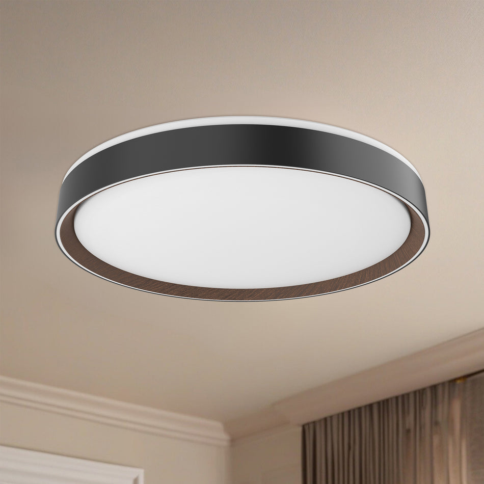 Essex 20-in Black/Walnut LED Flush Mount by KUZCO