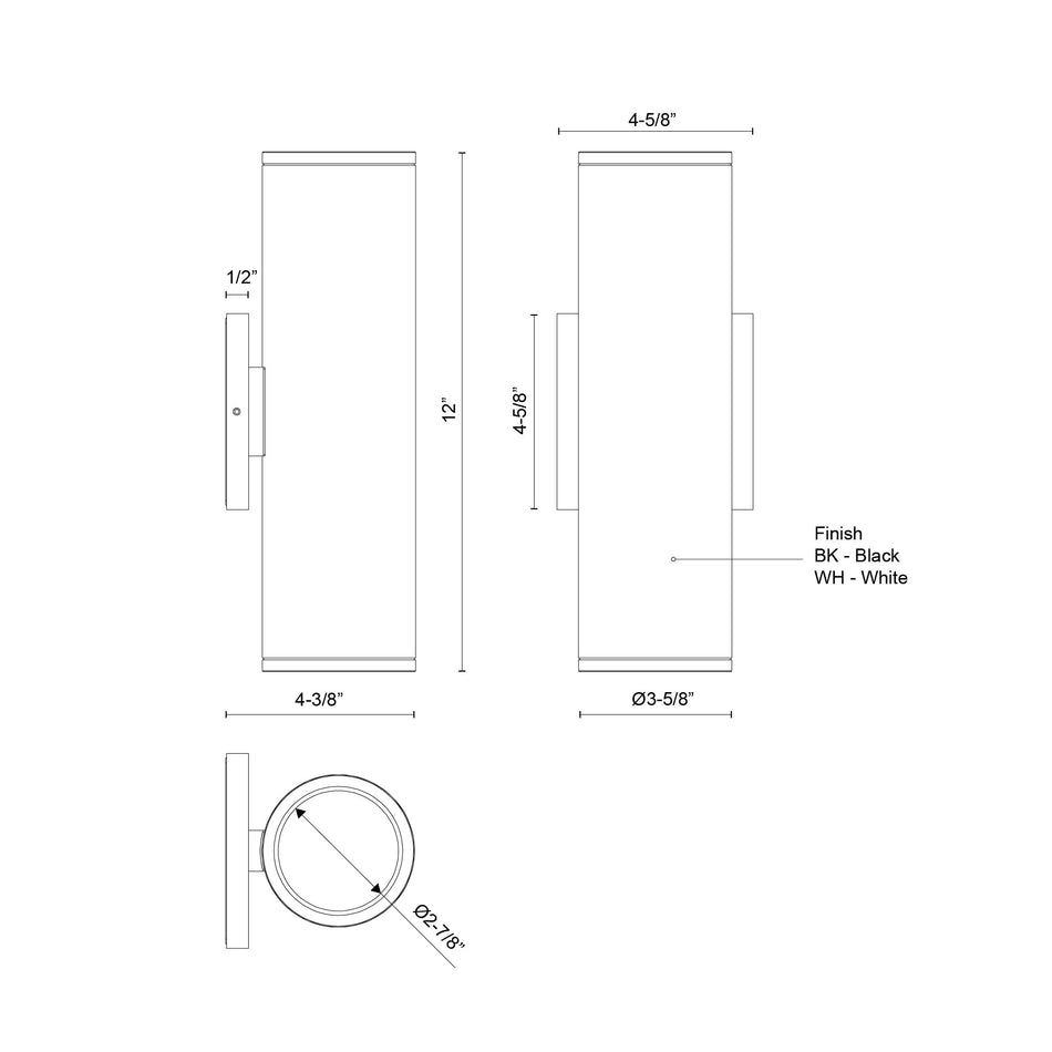 Nordic 12-in (3-in Dia.) White LED Exterior Wall by KUZCO