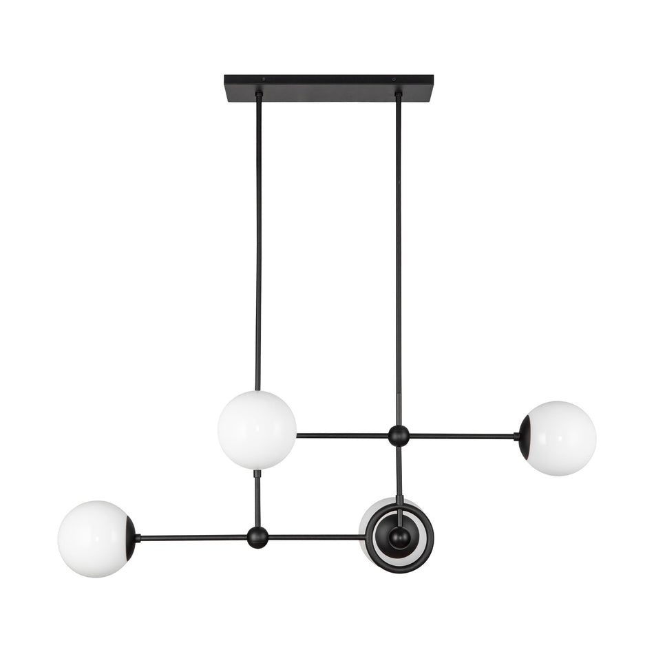 Fiore 42-in Matte Black/Glossy Opal Glass 4 Lights Chandelier by ALORA MOOD