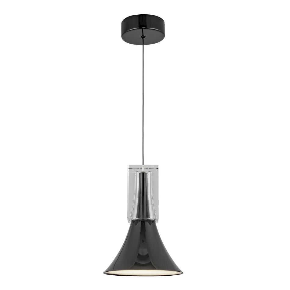 Floe 8-in Glossy Black/Clear Crystal LED Pendant by KUZCO