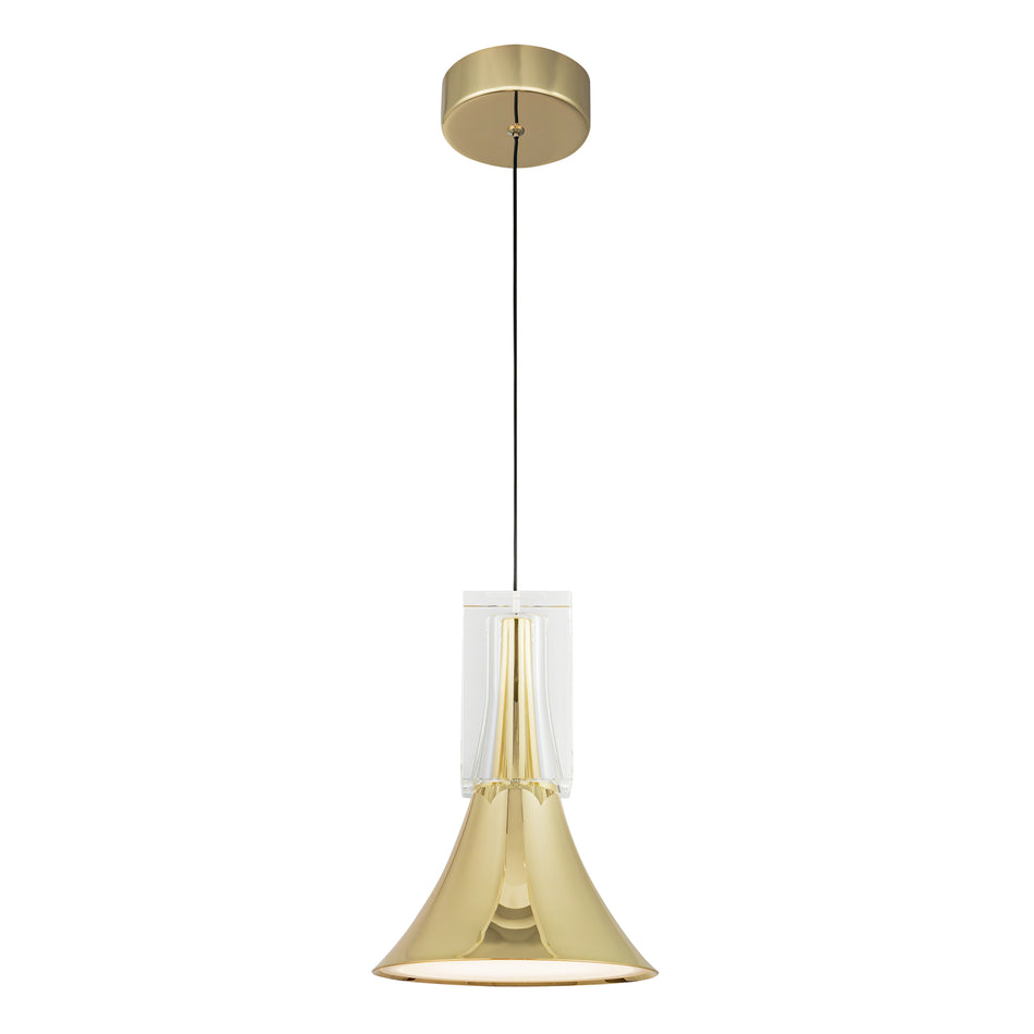 Floe 8-in Metallic Brass/Clear Crystal LED Pendant by KUZCO