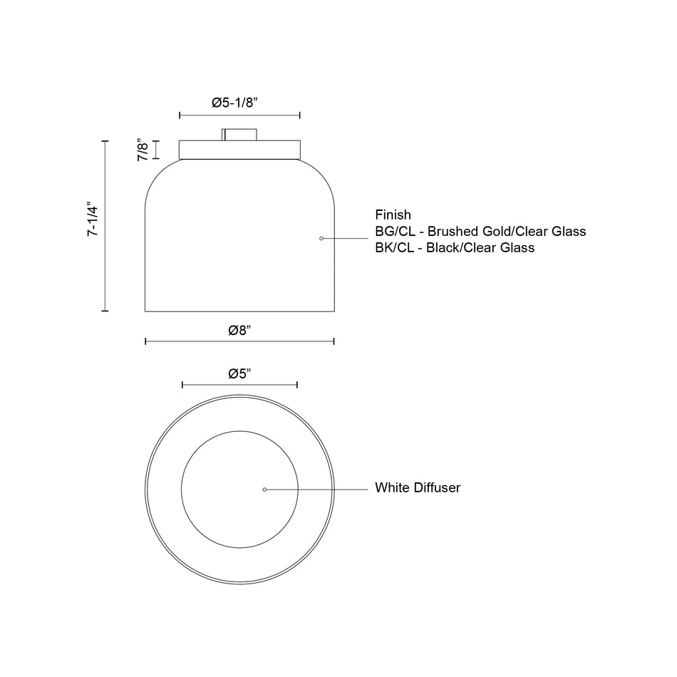Cedar 8-in Brushed Gold/Clear LED Flush Mount by KUZCO