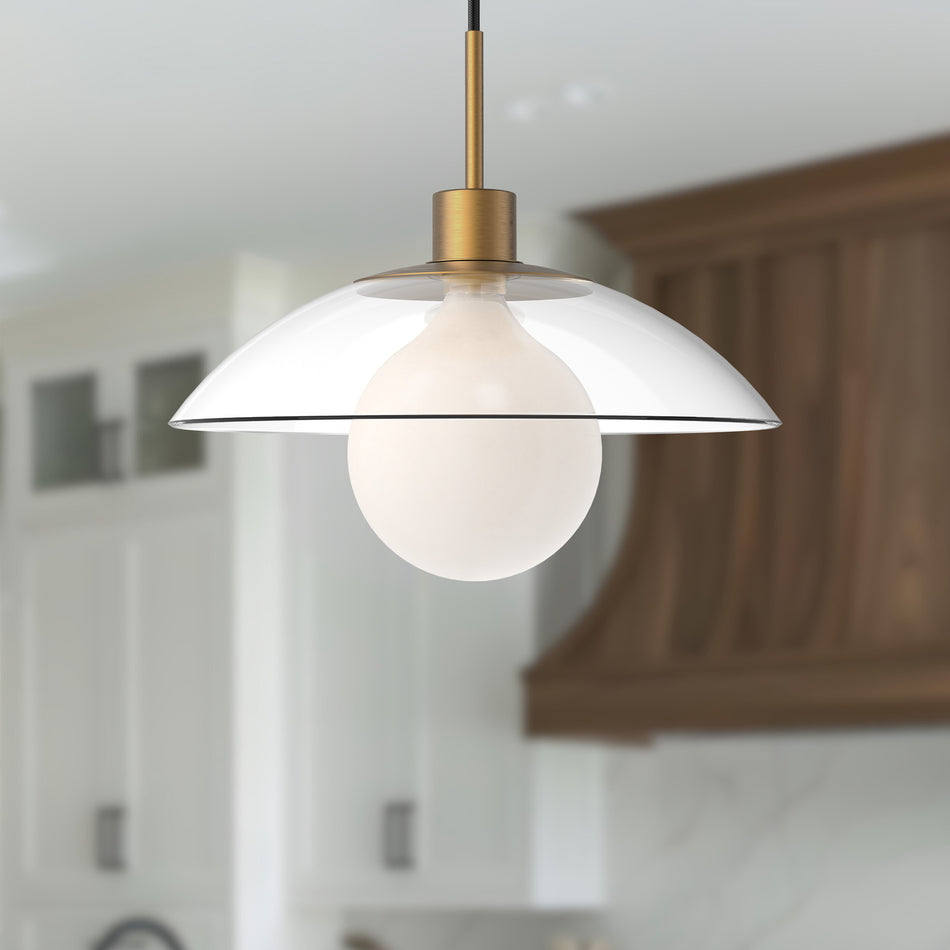 Francesca 12-in Aged Gold/Clear Glass 1 Light Pendant by ALORA MOOD