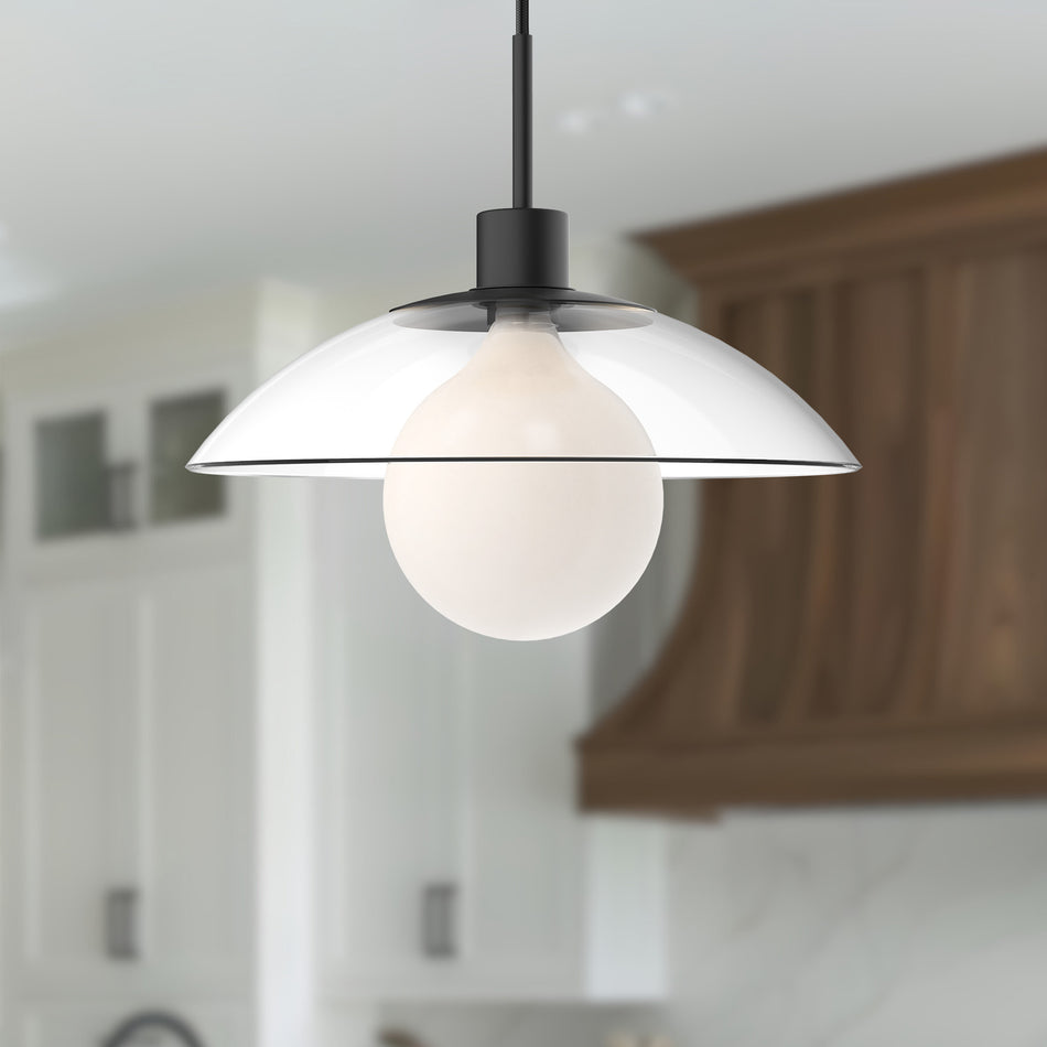 Francesca 12-in Clear Glass/Matte Black 1 Light Pendant by ALORA MOOD