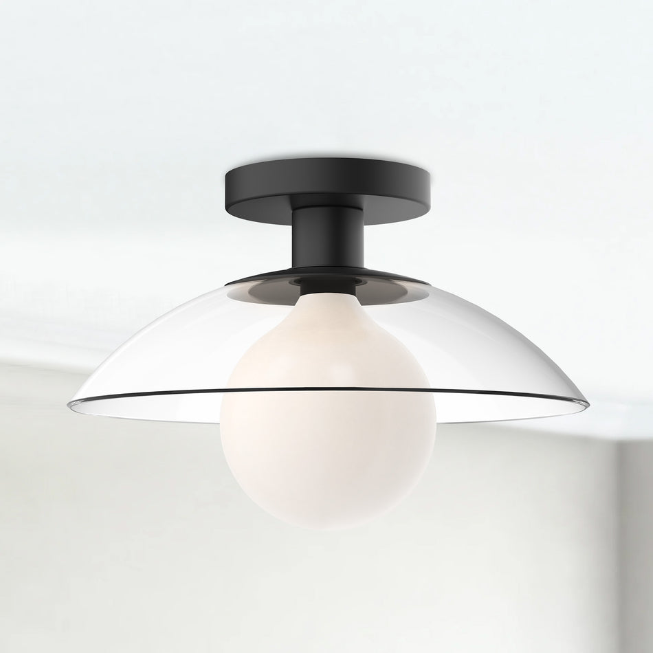 Francesca 12-in Clear Glass/Matte Black 1 Light Semi Flush Mount by ALORA MOOD