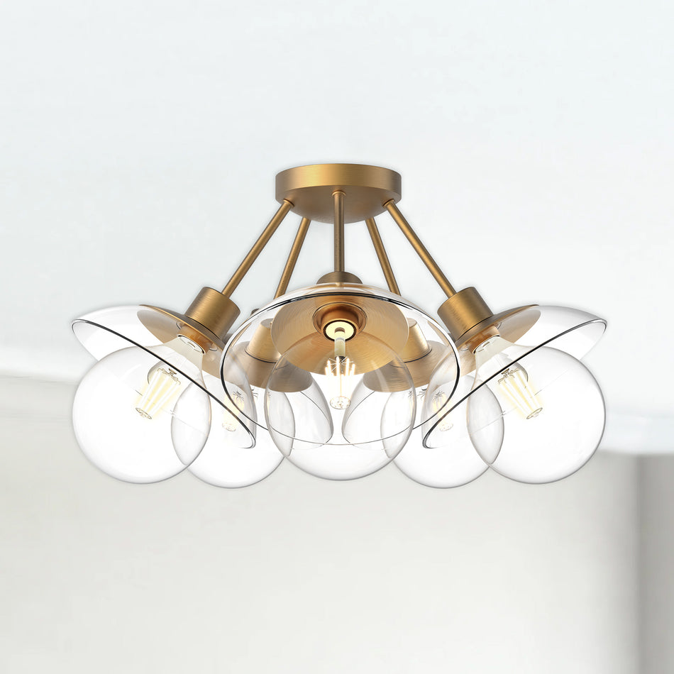 Francesca 20-in Aged Gold/Clear Glass 5 Lights Semi Flush Mount by ALORA MOOD