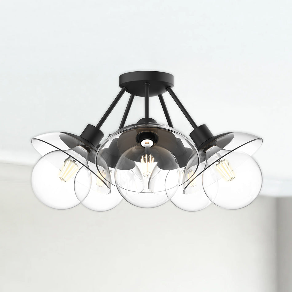 Francesca 20-in Clear Glass/Matte Black 5 Lights Semi Flush Mount by ALORA MOOD