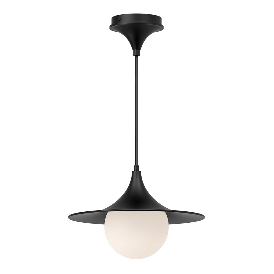 Fuji 12-in Matte Black/Opal Matte Glass 1 Light Pendant
